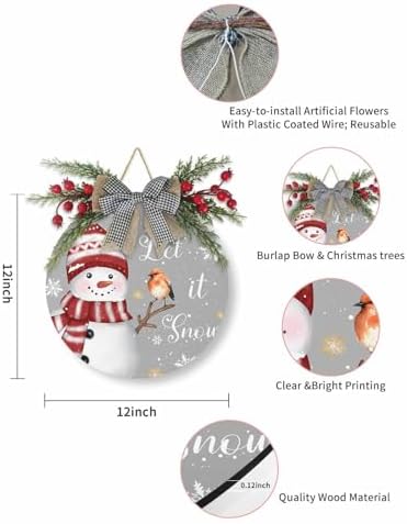 Welcome Sign Christmas Wreath Decorations Red Snowman Wood Sign