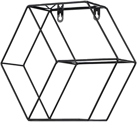 Hexagonal Floating Shelf Wall Decor with 2 Layers Black Metal