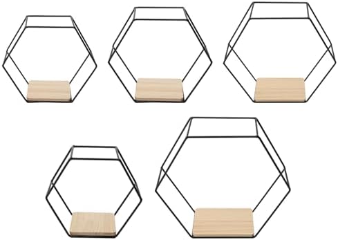 SOONHUA 5pcs Hexagon Wall Shelves Set