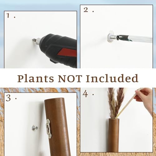 4 Pack Wood Wall Planters Modern Mounted Vases Home Decor for Dried Flowers and Greenery Plants
