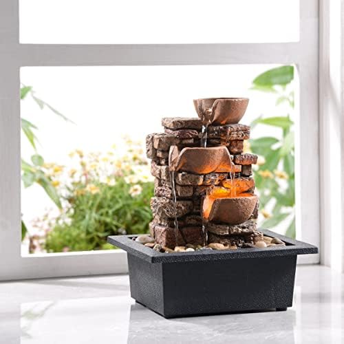 Haobos 3-Tier Tabletop Fountain with LED Lights