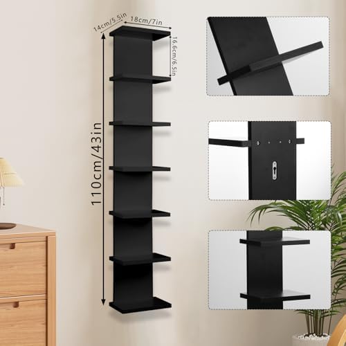 7 Tier Wall Shelf Unit - Black Floating Storage Organizer
