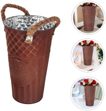 Vintage Style Flower Bucket Rustic Decorative Metal Vase