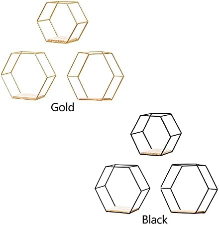 3Pcs Gold Hexagonal Floating Shelves Wall Decor