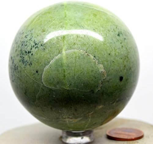 64mm Green Jade Sphere Natural Nephrite Crystal Ball with Stand