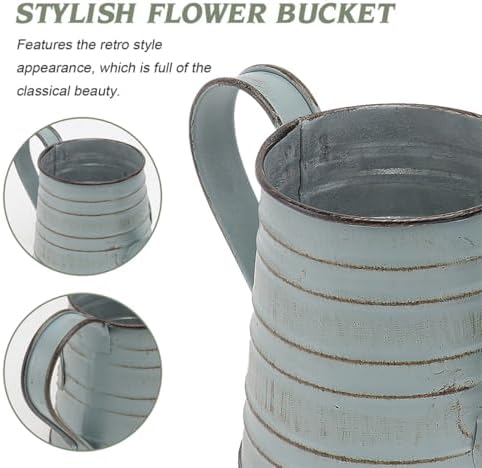 2Pcs Vintage Metal Flower Planter Antique Decorative Vase for Farmhouse Rustic Style Flower Holder with Handles