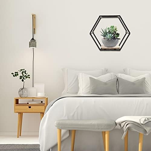 Happyyami Black Iron Hexagon Wall Mounted Storage Shelf