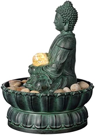 Indoor Tabletop Zen Fountain Buddha Statue with LED Light and Glass Ball