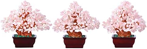Jovivi Rose Quartz Crystal Heart Money Tree Healing Bonsai Set