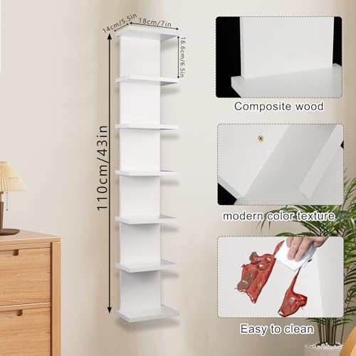 7 Tier Wall Shelf Unit - Compact Display Floating Shelves for Bedrooms and Living Rooms