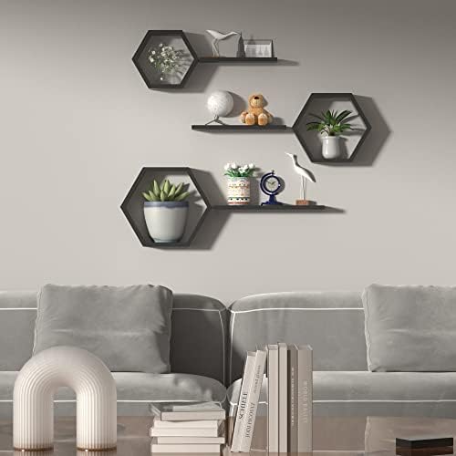 Ecowillon Hexagon Floating Shelves Set of 6 Black