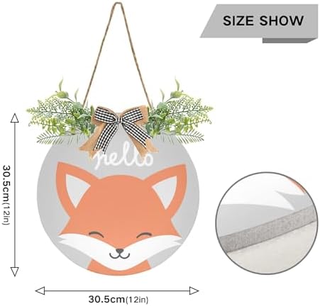 Cute Fox Door Wreath with Hello Welcome Sign for Front Porch Decorations