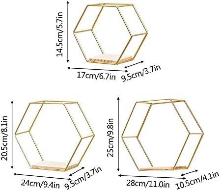 3Pcs Gold Hexagonal Floating Shelves Wall Decor