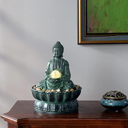 Indoor Tabletop Zen Fountain Buddha Statue with LED Light and Glass Ball