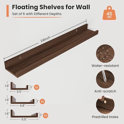 Fun Memories Floating Shelf Set of 6 24 Inch Walnut