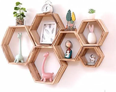 WONFUlity Hexagon Floating Shelves Driftwood Light Brown