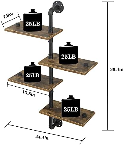 Industrial Pipe Shelving with Wood Planks Corner Floating Wall Mounted Shelf for Bar Kitchen Living Room