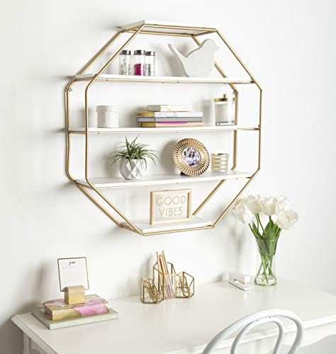 Kate and Laurel Lintz Octagon Floating Wall Shelves with Gold Frame