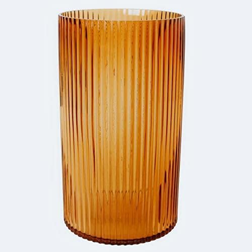 11 Inch Glass Vase with Vertical Striped Design