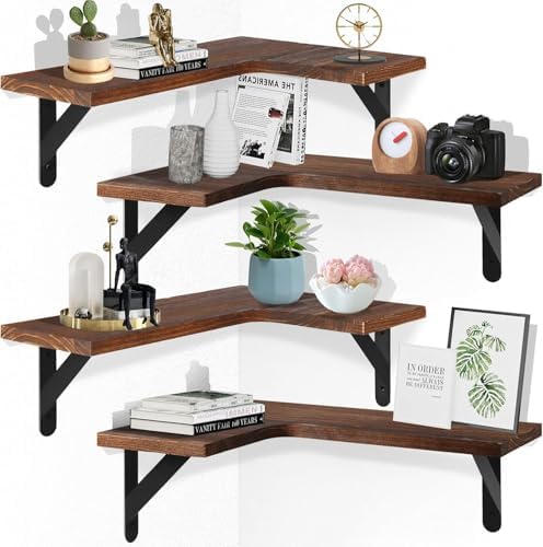 Gabotrie Corner Floating Shelves Set of 4 Dark Brown