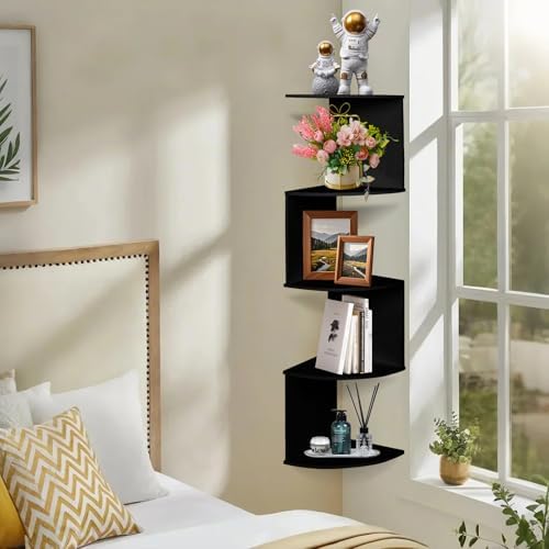LuiceABC 5 Tier Corner Floating Shelf Black
