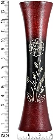 AeraVida Red Tall Slim Wooden Dry Vase