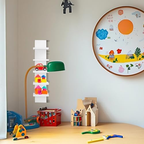 5 Tier Floating Wall Shelf Unit - White Vertical Storage Decor