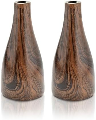 AeraVida Artistic Grain Pattern Mango Wood Flower Vase Set of 2