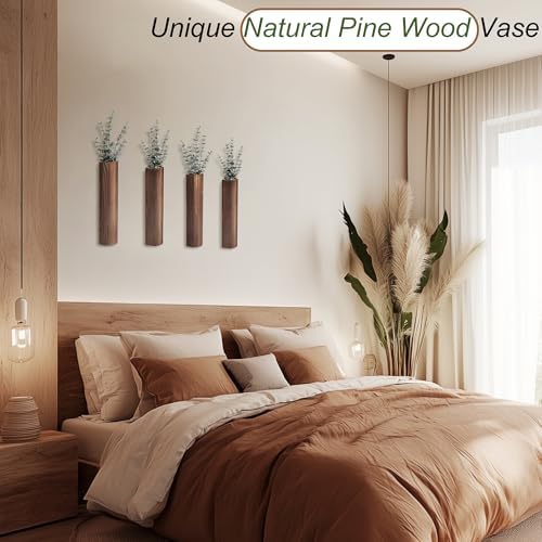 4 Pack Wood Wall Planter with Artificial Eucalyptus