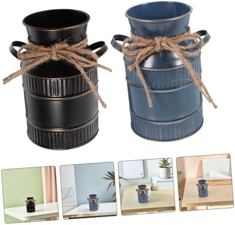 Vintage Small Waterproof Iron Milk Jug Flower Vase for Home Tabletop Decor