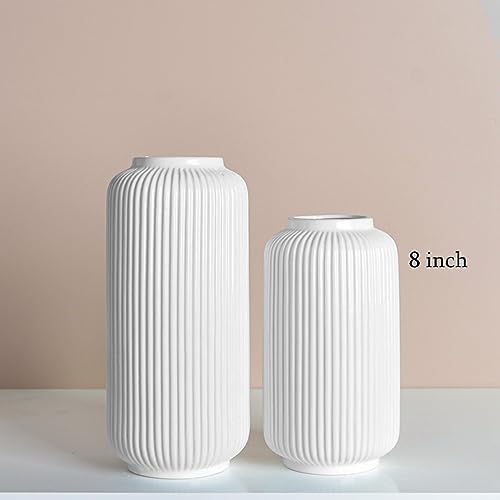 Sizikato White Vertical Striped Porcelain Vase 8 Inch