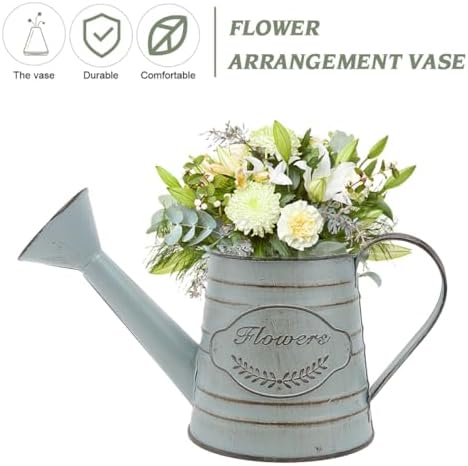 2Pcs Vintage Metal Flower Planter Antique Decorative Vase for Farmhouse Rustic Style Flower Holder with Handles