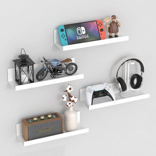 12 Inch Clear Floating Shelves 4 Pack with Cable Clips