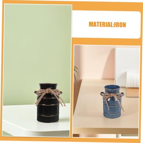 Vintage Small Waterproof Iron Milk Jug Flower Vase for Home Tabletop Decor