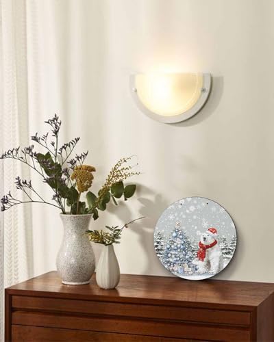 Christmas Welcome Sign Front Door Decor 10 Inch Wooden Wreath