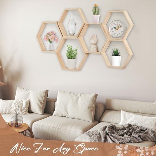 12 Pcs Wooden Hexagon Shelves 3 Sizes