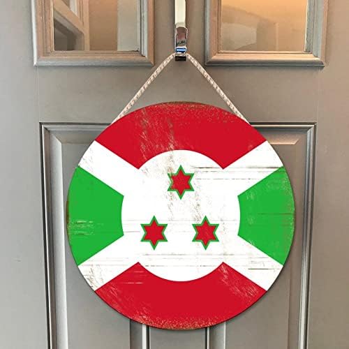 Farmhouse Front Door Hanger with Burundi Flag Wood Sign Home Decor