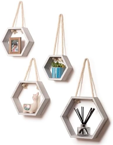 Dual Purpose Hexagon Shelves Set of 4 for Wall and Hanging