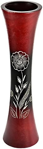 AeraVida Red Tall Slim Wooden Dry Vase