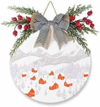 Welcome Sign Christmas Wreath Decor Round Wooden Plaque