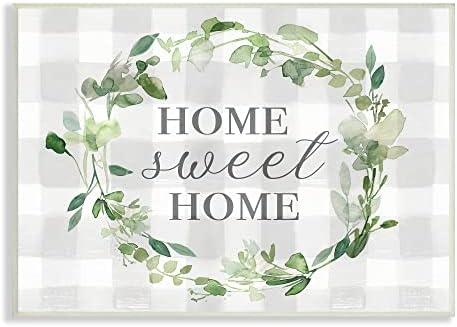 Stupell Industries Sweet Home Leaf Wreath Geometric Plaid Pattern