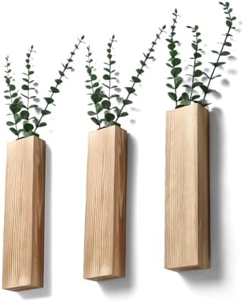 3-Pack Wooden Wall Planter with Artificial Plants