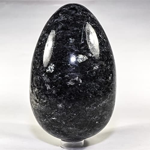 73 Inch Larvikite Egg with Wood Stand - Natural Feldspar Mineral