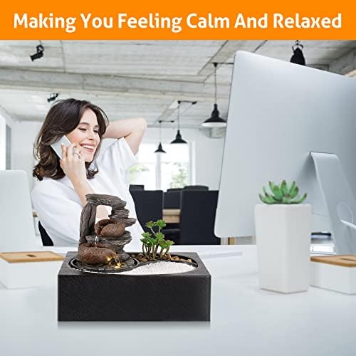 WICHEMI Tabletop Water Fountain with LED Light for Home Office Decor