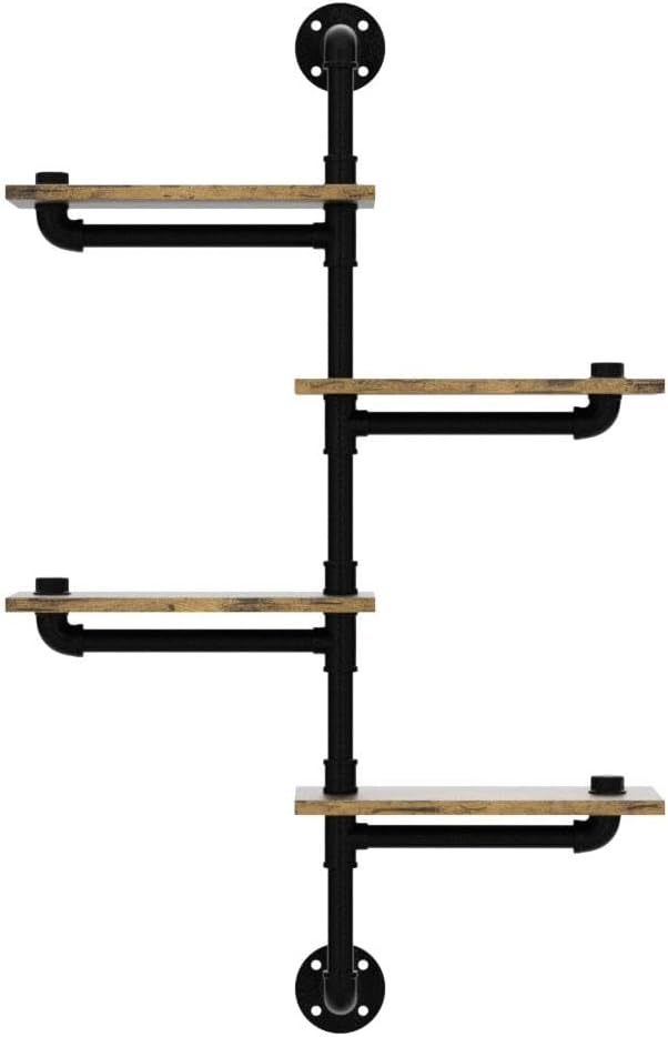 Industrial Pipe Shelving with Wood Planks Corner Floating Wall Mounted Shelf for Bar Kitchen Living Room