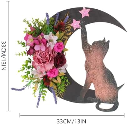 Halloween Black Cat Door Wreath with Bell Pendant