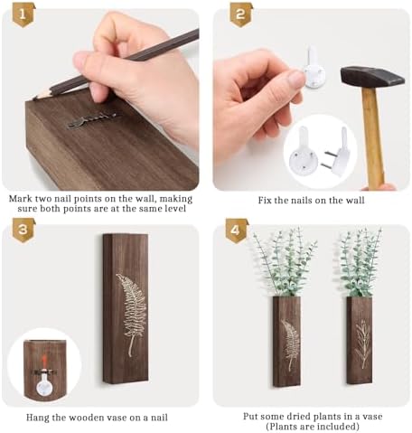 HOMIEE 4 Pack Wooden Wall Planters with Artificial Eucalyptus