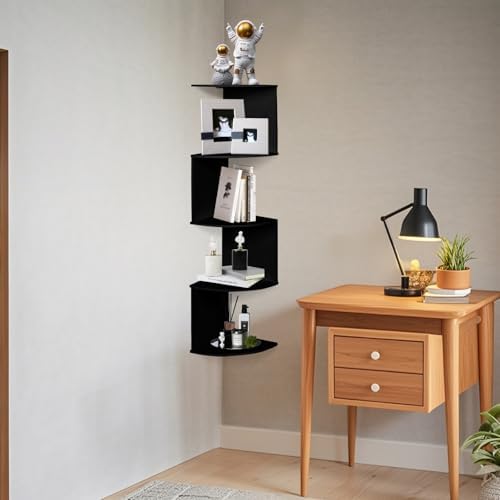 LuiceABC 5 Tier Corner Floating Shelf Black