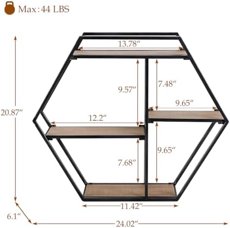 Industrial Style 3 Tier Hexagon Floating Shelf