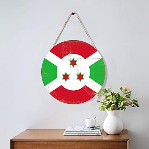 Farmhouse Front Door Hanger with Burundi Flag Wood Sign Home Decor